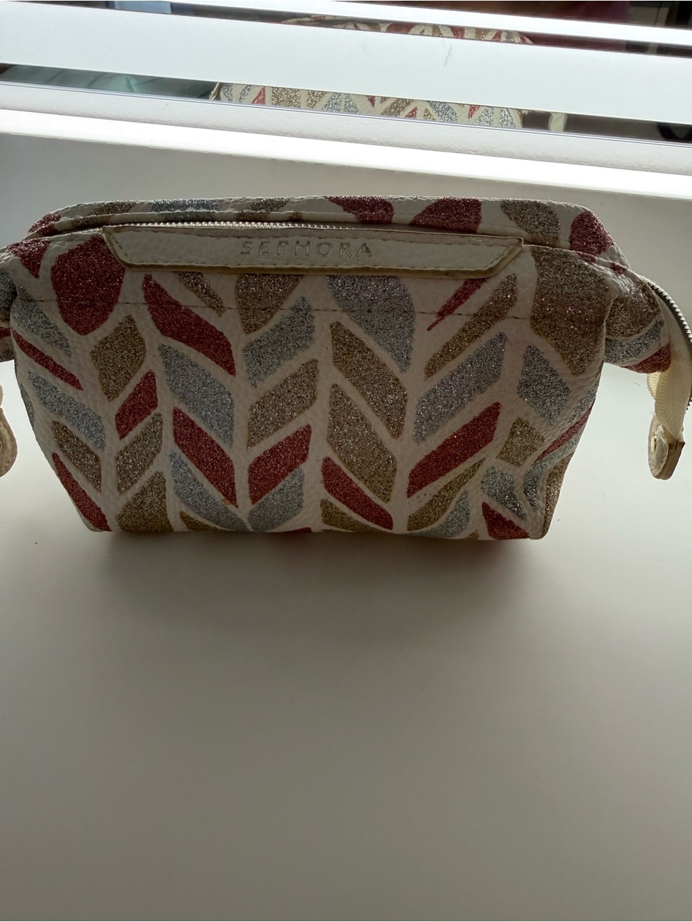 Sephora Glitter Chevron Cosmetic Pouch - Red, Gold, Silver